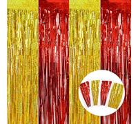 BEISHIDA 4 Pcs Red and Gold Party Streamers Fringe Foil Curtain Backdrop Tinsel Background Party Decoration for Door Wall Graduation Birthday Wedding Anniversary Christmas Party Decoration