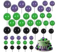 BEISHIDA 40 Pcs Foam Ball Cake Toppers with Sticks Mini Cake Decorations for Birthdays, Weddings, Baby Showers, DIY Baking Supplies, Anniversary Party (Black,Green, Purple)