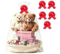 BEISHIDA 5PCS 50x60 Inch Huge Large Cellophane Gift Bags with 5 Red Pull Bows,Clear Cellophane Wrap for Gift Baskets Decorations Baby Bridal Shower Party Favor Birthday Stuffers