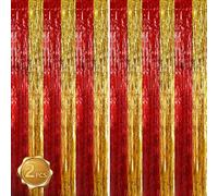 BEISHIDA Red Gold Door Streamers Backdrop Foil Fringe Tinsel Party Streamers Curtains Photo Backdrop for Birthday Graduation Christians Party Decoations
