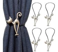 BEISIJIA 4 Pcs Magnetic Curtain Tiebacks, Vintage Curtain Drapery Holdback Strong Magnet Clips Rope No Drilling Curtain Holder Buckle for Home Office Cafe Balcony Decoration (Cat style, Silver+Silver)