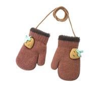 BEISIJIA Toddler Kids Knitted Warm Gloves Cute Cartoon Gloves Thicken Soft Cozy Winter Full Fnger Mittens with Anti-lost String for 1-4 Years Kids (Strawberry Brown)