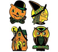 Beistle 1009 4 Piece Retro Vintage Happy Halloween Cut Pkgd Cutouts, Paper, Multicolor