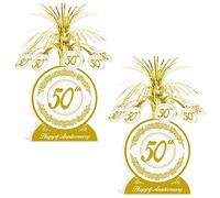 Beistle 2 Piece 13" 50th Wedding Anniversary Table Decor Centerpieces for Golden Themed Celebrations, White/Gold