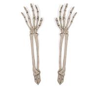 Beistle 2 Piece 17.5" Spooky Theme Plastic Skeleton Hand Yard Stakes Scary Halloween Lawn Decorations, Celebrating With You Since 1900, White/Gray