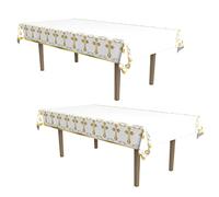 Beistle 2 Piece 54" x 108" Plastic Rectangle Religious Table Covers For Baptism, First Communion Party Decorations, Cross Tablecloth, White/Gold