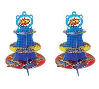 Beistle 2 Piece Hero Party Supplies, Durable Cupcake Stands and Dessert Holders, Comic Book Theme, Birthday Party Centerpiece, Multicolor, Pack of 16