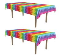 Beistle 2 Piece Hippie 60's Theme Tie Dye Plastic Rectangular Table Covers Rainbow Tablecloth for Birthday Parties and Carnivals, 54" x 108", Multicolor
