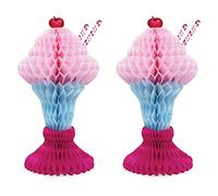Beistle 2 Piece Honeycomb Tissue Paper Ice Cream Decorations Centerpieces for Malt Shop 50's Theme Party Supplies, 14", Dark Pink/Pink/Light Blue/Red/White