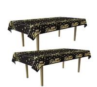 Beistle 2 Piece Metallic Happy Retirement Tablecovers 54” x 108”, Plastic Party Tablecloths in Black, Gold, Silver, 54" x 108"