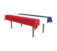 Beistle 2 Piece Plastic Rectangle USA Patriotic Table Covers for 4th of July Party Decorations Independence Day Tablecloth, 54" x 108", Red/White/Blue