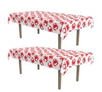 Beistle 2 Piece Plastic Rectangular Crab Tablecovers for Under The Sea Luau Theme Nautical Party Supplies, 54" x 108", White/Red