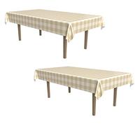 Beistle 2 Piece Plastic Rectangular Plaid Tablecovers for Holiday and Everyday Party Fall Tableware Thanksgiving Decorations, 54" x 108", Beige/Cream