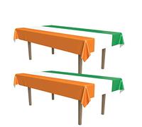 Beistle 2 Piece Plastic Retangular Irish Tablecovers for Happy St. Patrick's Day Tablecloth Coverings, Saint Patty's Decorations, 54" x 108", Green/White/Orange