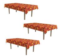 Beistle 3 Piece Plastic Rectangle Autumn Theme Tableware Fall Leaf Table Covers for Thanksgiving Dinner Decorations, 54" x 108", Red/Orange/Yellow/Brown
