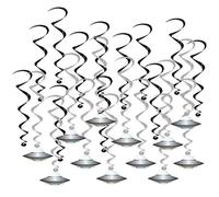 Beistle 53763 Flying Saucer Whirls 24 Piece Outer Space Decorations Alien Party Supplies Hanging Spirals, Paper, Black/Silver/White/Blue/Green