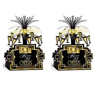 Beistle 54928 2 Piece Roaring 20's Party Table Centerpiece Decoration 1920 Champagne Pop Gatsby Theme Supplies, Paper, Black/Gold/White