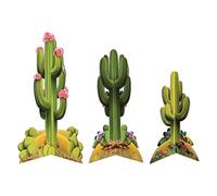 Beistle 56001 3 Piece Three Dimensional Printed Boardstock Western Theme Cactus Party Decorations Cinco De Mayo Table Centerpieces, Paper, Green/Pink/Yellow/Tan