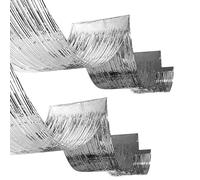 Beistle 56177-S 2 Piece Silver Metallic Plastic Fringed Ceiling Curtains 19.5” x 16’, Shimmering Party Decorations, Photo Backdrops