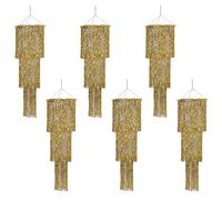Beistle 6 Piece 4FT Three Tier Shimmering Metallic Plastic Tinsel Fringe Chandelier Hanging Decor Photo Booth Backdrop for Birthday Party Engagement Anniversary Wedding Decorations
