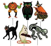 Beistle 6 Piece Corrugated Plastic Vintage Halloween Yard Signs With Stakes - Sturdy Outdoor Lawn Decorations - Photo Props For Party