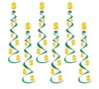 Beistle 6 Piece Dollar Sign Party Decorations, Hanging Spirals Whirls for Casino Theme Décor, Celebrating with You Since 1900, 30", Green/Yellow
