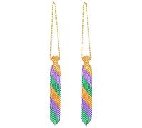 Beistle 60067, 2 Piece Beaded Mardi Gras Ties, 13", Plastic, Green/Gold/Purple