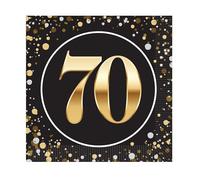 Beistle “70” Luncheon Napkins - 32 Pack, Elegant Black and Gold 70th Milestone 2-Ply Paper Table Napkins with Dot Design for Seventieth Birthday Parties, Anniversaries, Banquets & Celebrations, 6½"