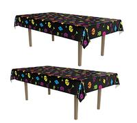 Beistle 80's Tablecovers, 54" x 108", 2 Pieces - Plastic Rectangular Tablecloth, Table Covers for Party, 80's Party Decorations, Birthday Party Decorations, Video Game Party Supplies, Multi Color