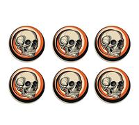 Beistle BT167 6 Piece Retro Vintage Happy Halloween Party Favors Skull Pinback Buttons, Metal Paper, Orange/Black/Off White