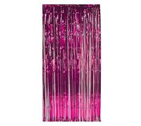 Beistle Cerise Pink Gleam ‘N Curtains - 3 Pack, Foil Fringe Backdrop, Metallic Party Decorations, Photo Booth Background, Doorway Entrance Panels, Shimmer Wall Display, Tinsel Set Event Décor, 8' x 3'