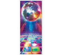 Beistle Disco Door Cover - 2 Pack, Retro 70s Theme Party Decorations, Colorful Dance Floor and Disco Ball Fever Design, Wall Backdrop for Birthday Parties, New Years Eve Events, All-Weather, 6’ x 30”
