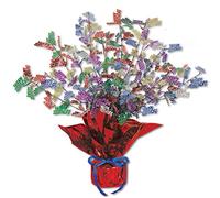 Beistle Happy Birthday Centerpiece & Tablecover Assortment - 2-Piece Set with 18" Cascade Table Decoration and 54" x 108" Plastic Tablecloth, Colorful Confetti Design for B-Day Parties