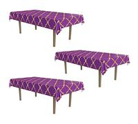 Beistle Lattice Tablecovers, 54” x 108”- Plastic Table Cloth, Moroccan Decorations for Party, Moroccan Tablecloth, Arabian Nights Theme Party, Rectangular Table Cloth Purple/Gold, 3 Pieces