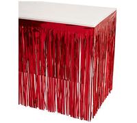 Beistle Metallic Fringe Skirt for Rectangle Tables - Banquets And Parade Float Supplies - Birthday Party Christmas Holiday Theme Decorations, 30" x 14', Red