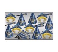 Beistle Midnight Blue New Year Party Kit for 10 - Celebration Set of NYE Accessories, Cone Hats, Fringed Tiaras & Foil Horns, Elegant Metallic Navy & Gold New Year’s Eve Countdown Headwear Supplies
