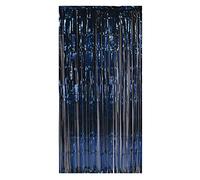 Beistle Navy Blue Gleam ‘N Curtains - 3 Pack, Foil Fringe Backdrop, Metallic Party Decorations, Photo Booth Background, Doorway Entrance Panels, Shimmer Wall Display, Tinsel Set Event Décor, 8' x 3'