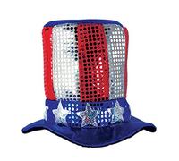Beistle Plush Fabric Novelty Glitz 'N Gleam Uncle Sam Top Hat For USA Patriotic Theme Costume Accessory,Red/Silver/Blue