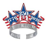 Beistle Semiquincentennial Tiaras - 12 Pack, 1776-2026 USA Patriotic Party Crowns with Red, White & Blue Star Design, Printed Cardstock Attached to Silver Snap-On Headbands, Accessories for July 4th