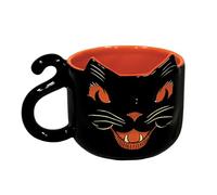 Beistle Vintage Halloween Ceramic Black Cat Mug - Retro Style Holiday Coffee Cup, Orange Drinkware with Classic Cat Face Design, Seasonal Gift Party Tableware, Dishwasher and Microwave Safe, 12 Oz