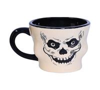Beistle Vintage Halloween Ceramic Skull Mug - Retro Style Holiday Coffee Cup, Bone White and Black Drinkware with Classic Skeleton Face, Seasonal Party Tableware, Dishwasher and Microwave Safe, 12 Oz
