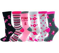 BEISUFU 6 Pairs Womens Breast Cancer Awareness Socks, Pink Ribbon Soft Sport Sock Bulk Pack