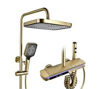 BEITH Thermostatic Shower System, 4 Piano Keys UFO Shower Faucet Set, 31x20cm Square Shower Set, Digital Display, 360° LED Ambient Light, Hydroelectric Power, with Bathtub Faucet, Booster Spray Gun