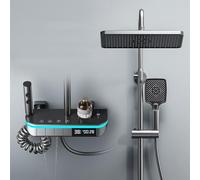 BEITH Thermostatic Shower System, Modern Shower Head Set with Ambient Light, Piano Key, Digital Display, 300x200mm Rain Shower Faucet Sets Complete and Handheld, Tub Faucet, Height Adjustable, Style E