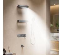 BEITH Wall-mounted Shower System, 2026 Innovative 4-Modes 360° Rotating Shower Head Set, Modern Piano Key Design, 350x90mm Two Shower Faucet Set, Spray Gun, Foldable Bathtub Faucet, 59A Copper Valve