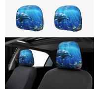 BEIVGOXL 3D Underwater World Fish dolphi Printed 2 Pcs Car Headrest Cover, Soft Elastic Headrest Covers for Cars, Universal Fit, Easy Install, Protective Car Accessories for Most Vehicles