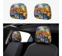 BEIVGOXL Abstract Style Colorful Flowers Printed 2 Pcs Car Headrest Cover, Soft Elastic Headrest Covers for Cars, Universal Fit, Easy Install, Protective Car Accessories for Most Vehicles