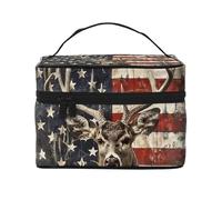 BEIVGOXL Americana Flag Deer Printed Makeup Bag, Large Capacity Cosmetic Bag for Travel, Waterproof Makeup Organizer with Multiple Pockets (9x6.5x6.2 Inch),Toiletries, and Essentials Storage
