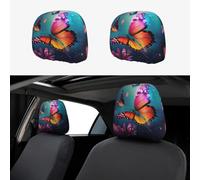 BEIVGOXL Beautiful Butterfly Printed 2 Pcs Car Headrest Cover, Soft Elastic Headrest Covers for Cars, Universal Fit, Easy Install, Protective Car Accessories for Most Vehicles
