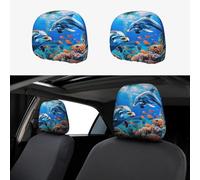 BEIVGOXL Beautiful Underwater World Dolphins Coral Printed 2 Pcs Car Headrest Cover, Soft Elastic Headrest Covers for Cars, Universal Fit, Easy Install, Protective Car Accessories for Most Vehicles